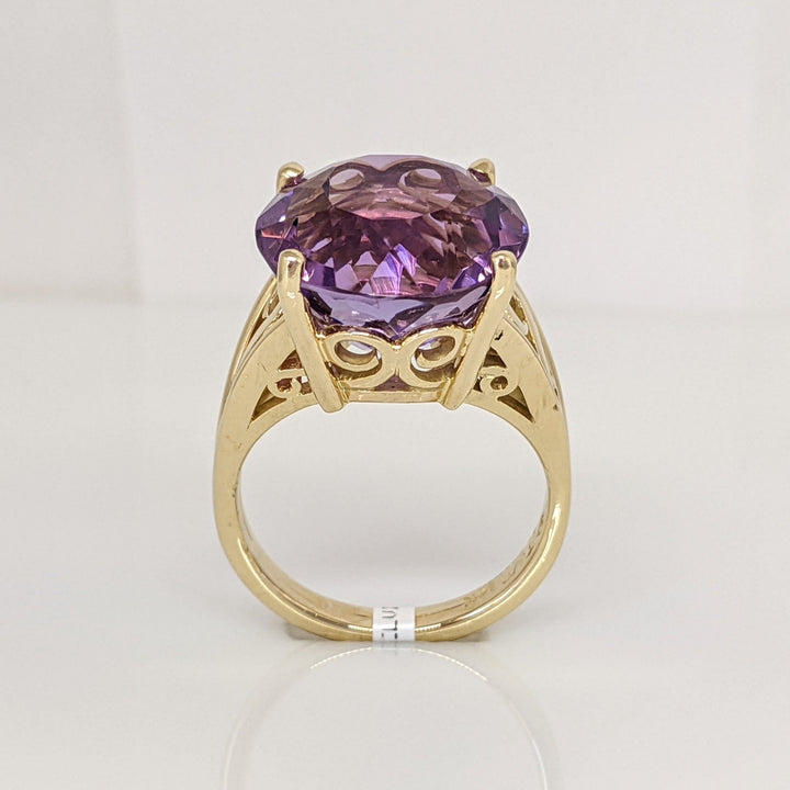 14K AMETHYST ROUND 14MM SPLIT SHANK ESTATE RING 7.0 GRAMS