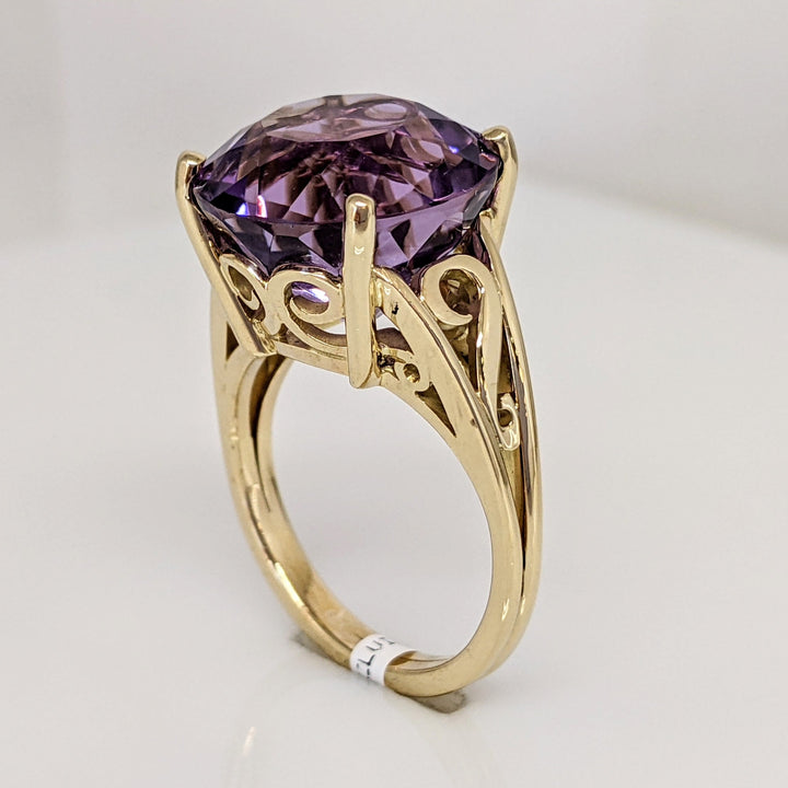 14K AMETHYST ROUND 14MM SPLIT SHANK ESTATE RING 7.0 GRAMS