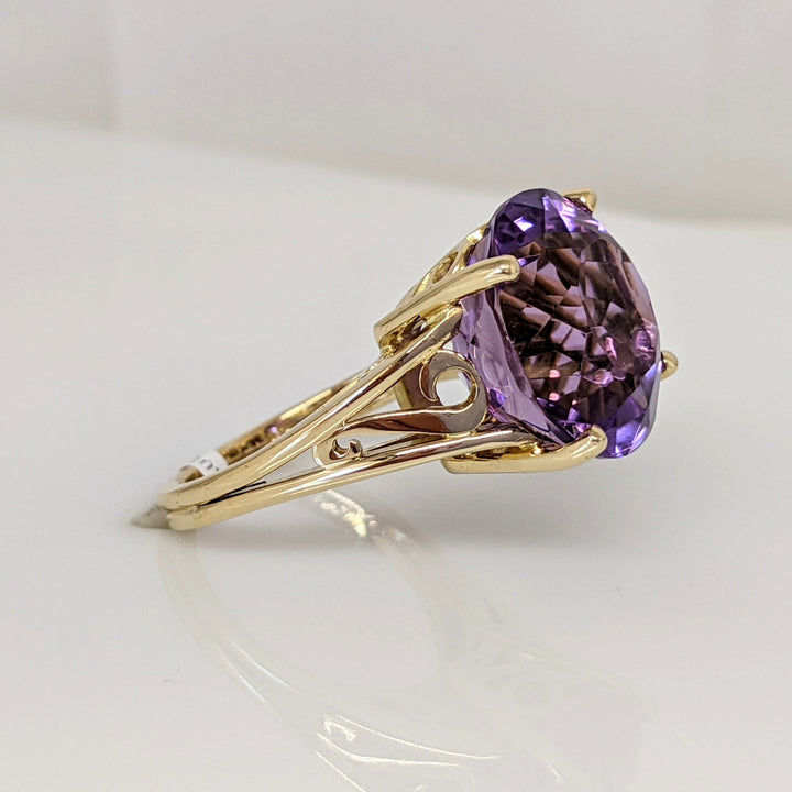 14K AMETHYST ROUND 14MM SPLIT SHANK ESTATE RING 7.0 GRAMS