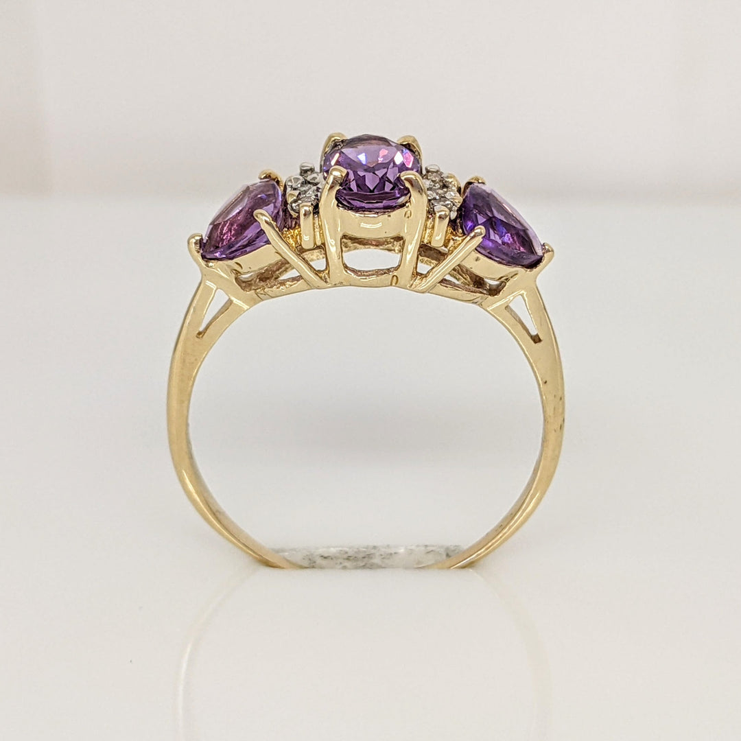14K AMETHYST OVAL 5X7 TRILLION (2) WITH (6) MELEE ESTATE RING 2.1 GRAMS