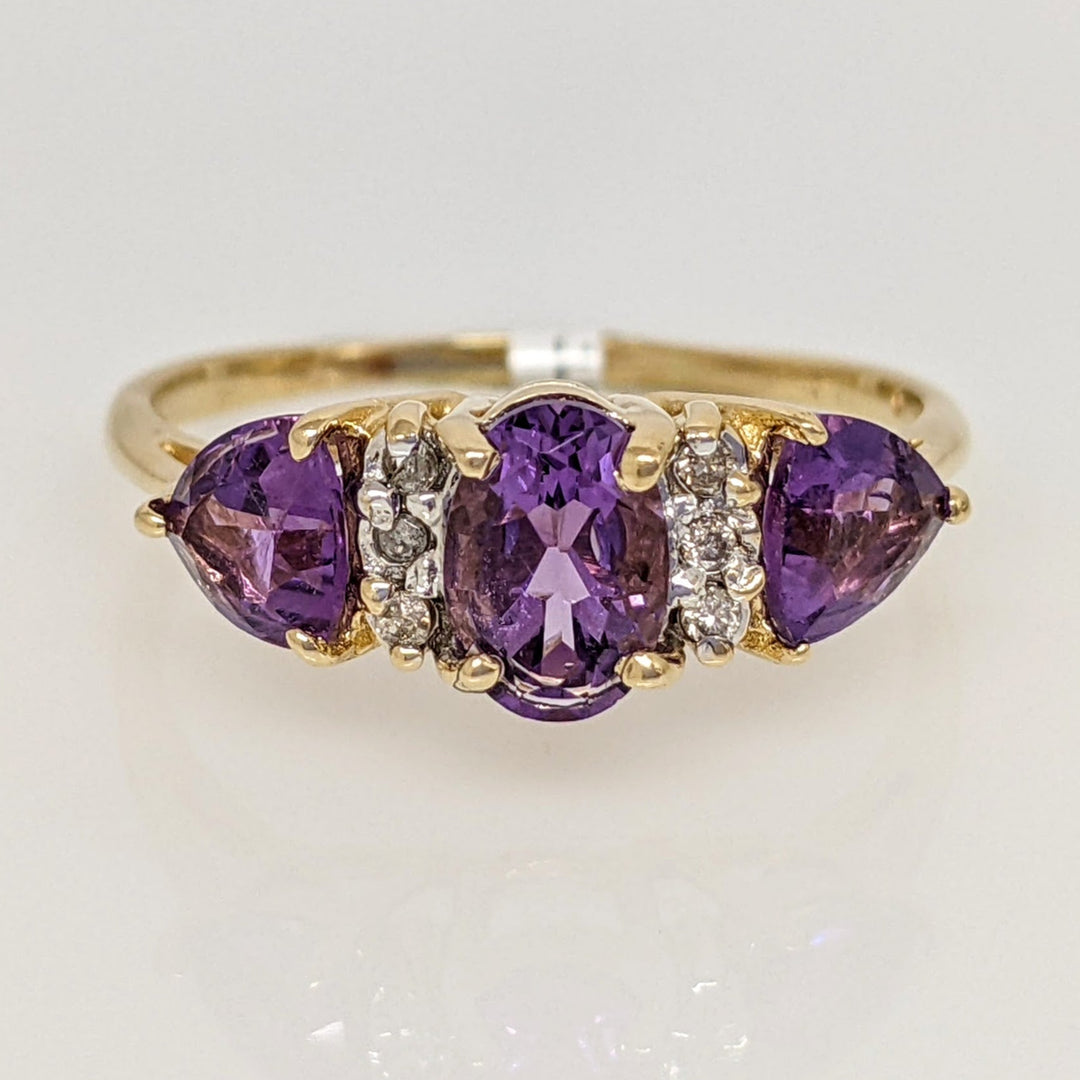 14K AMETHYST OVAL 5X7 TRILLION (2) WITH (6) MELEE ESTATE RING 2.1 GRAMS