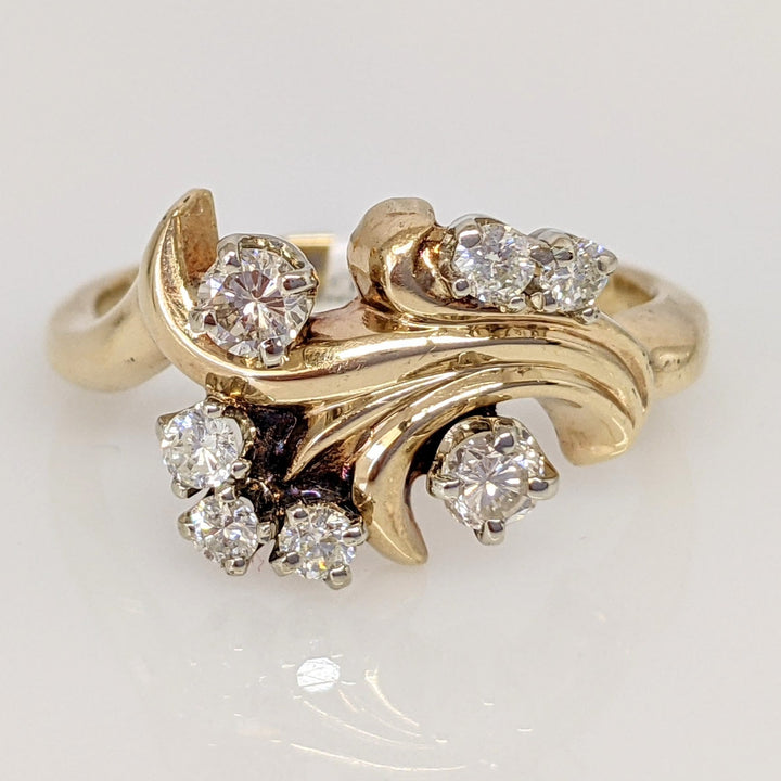 14K .43 CARAT TOTAL WEIGHT SI2-I1 I DIAMOND ROUND (7) FREE FORM ESTATE RING 4.7 GRAMS