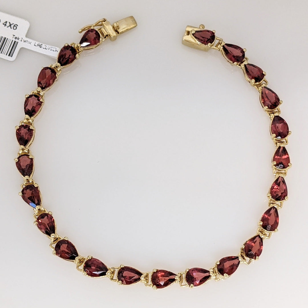 14K PINK/ RED TOURMALINE PEAR (23) 4X6 ESTATE BRACELET 7.7 GRAMS