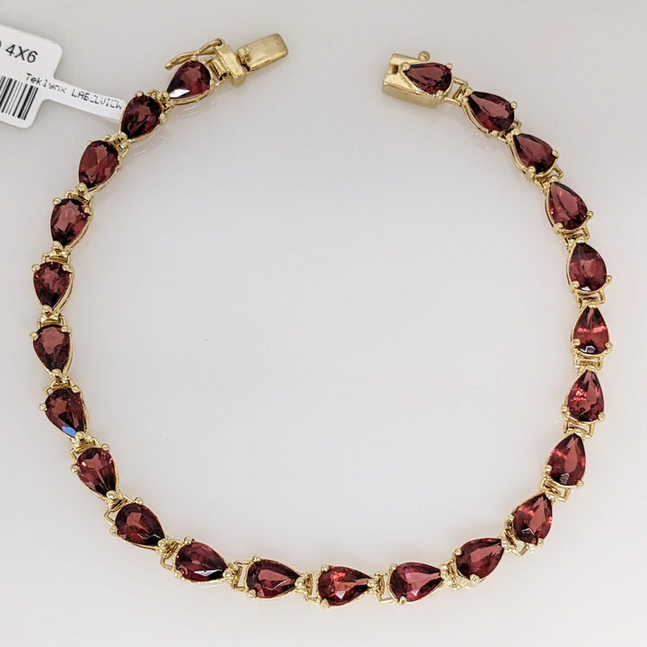 14K PINK/ RED TOURMALINE PEAR (23) 4X6 ESTATE BRACELET 7.7 GRAMS