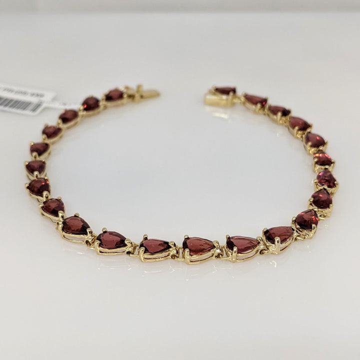 14K PINK/ RED TOURMALINE PEAR (23) 4X6 ESTATE BRACELET 7.7 GRAMS