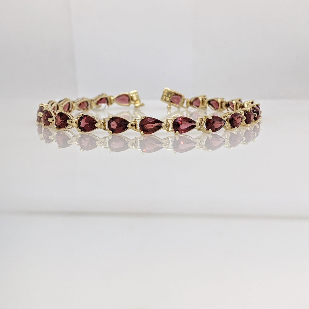 14K PINK/ RED TOURMALINE PEAR (23) 4X6 ESTATE BRACELET 7.7 GRAMS