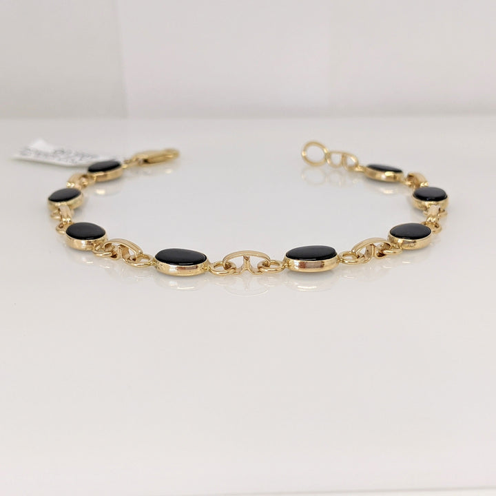 14K ONYX OVAL (8) 6X8 BEZEL LINK ESTATE BRACELET 5.8 GRAMS