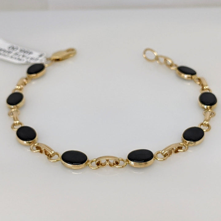 14K ONYX OVAL (8) 6X8 BEZEL LINK ESTATE BRACELET 5.8 GRAMS