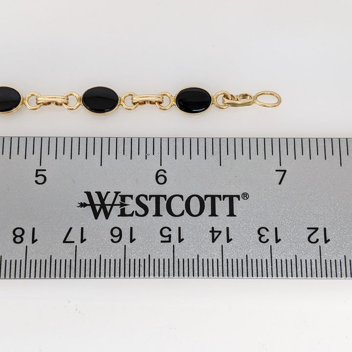 14K ONYX OVAL (8) 6X8 BEZEL LINK ESTATE BRACELET 5.8 GRAMS