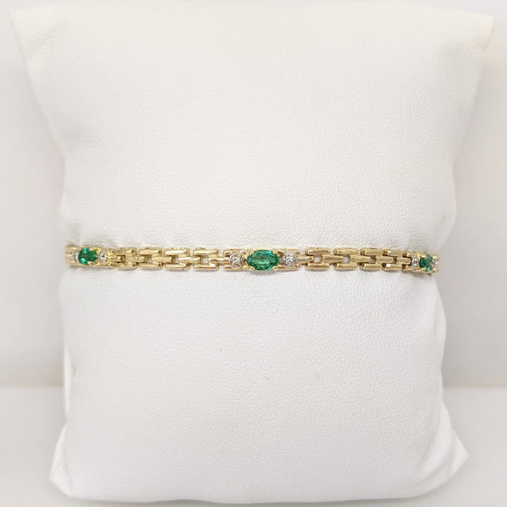 14K EMERALD OVAL (5) 3X5 WITH (10) MELEE ESTATE BRACELET 6.1 GRAMS