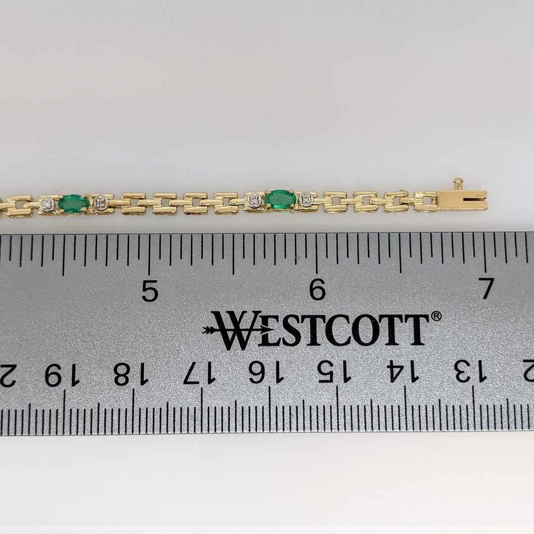 14K EMERALD OVAL (5) 3X5 WITH (10) MELEE ESTATE BRACELET 6.1 GRAMS