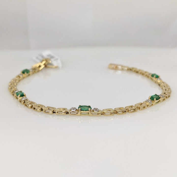 14K EMERALD OVAL (5) 3X5 WITH (10) MELEE ESTATE BRACELET 6.1 GRAMS