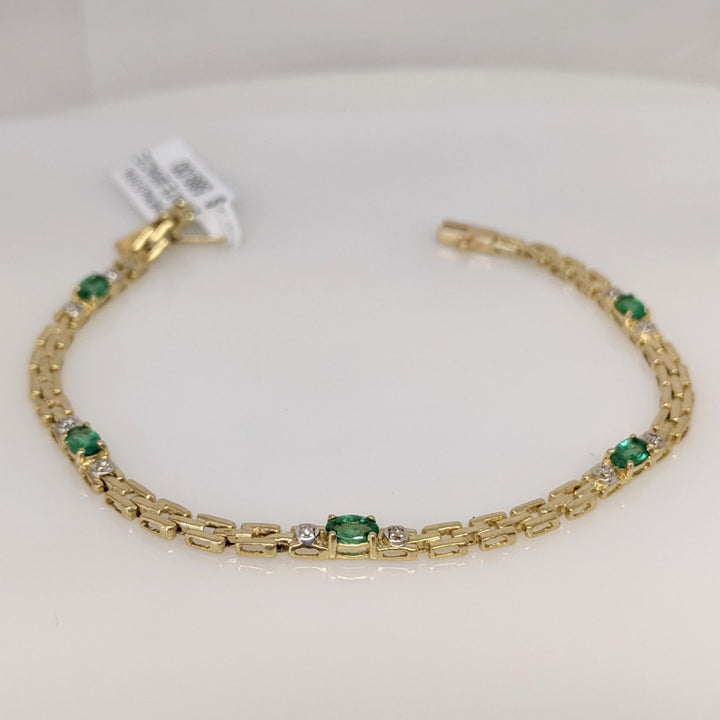 14K EMERALD OVAL (5) 3X5 WITH (10) MELEE ESTATE BRACELET 6.1 GRAMS