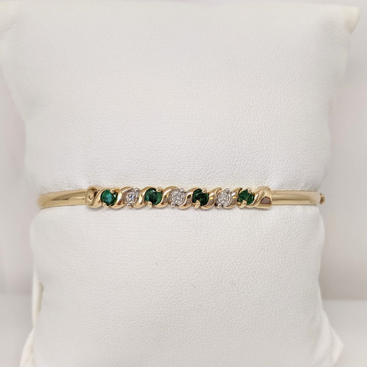 10K EMERALD ROUND (4) 3MM WITH MELEE ESTATE BANGLE 4.3 GRAMS