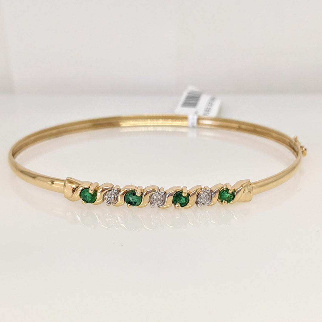 10K EMERALD ROUND (4) 3MM WITH MELEE ESTATE BANGLE 4.3 GRAMS