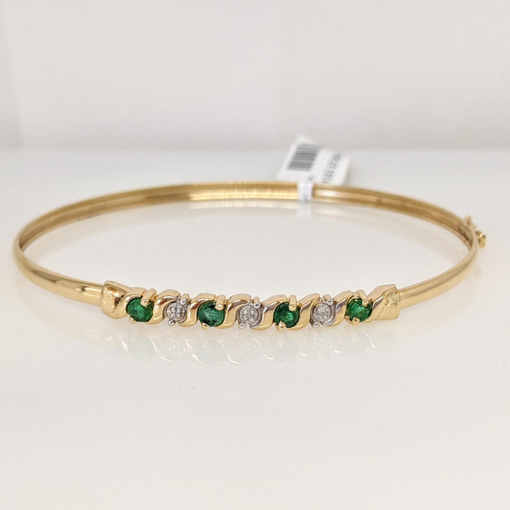 10K EMERALD ROUND (4) 3MM WITH MELEE ESTATE BANGLE 4.3 GRAMS