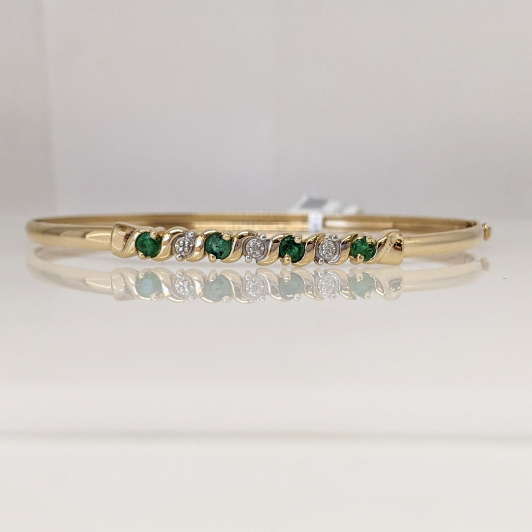 10K EMERALD ROUND (4) 3MM WITH MELEE ESTATE BANGLE 4.3 GRAMS