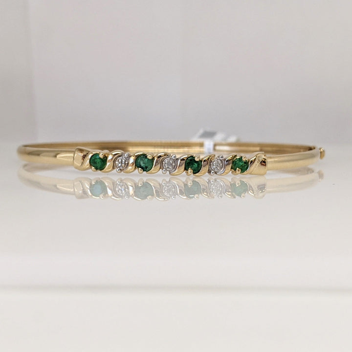 10K EMERALD ROUND (4) 3MM WITH MELEE ESTATE BANGLE 4.3 GRAMS