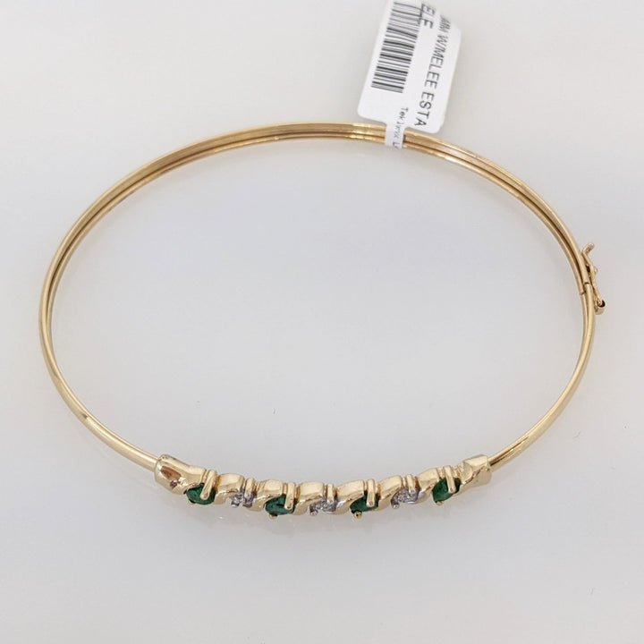 10K EMERALD ROUND (4) 3MM WITH MELEE ESTATE BANGLE 4.3 GRAMS