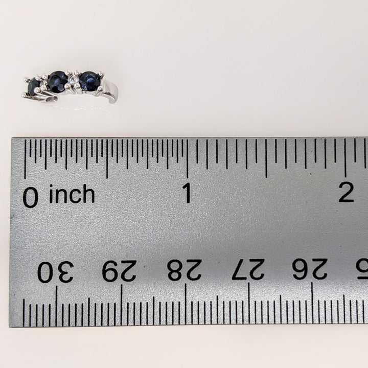 14K WHITE SAPPHIRE ROUND (6) 3MM WITH (4) MELEE ESTATE J-HOOP EARRINGS 3.1 GRAMS