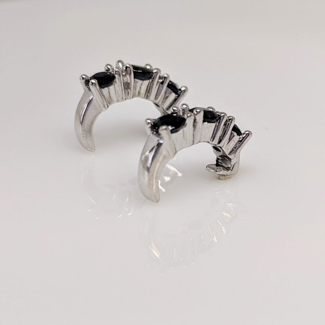 14K WHITE SAPPHIRE ROUND (6) 3MM WITH (4) MELEE ESTATE J-HOOP EARRINGS 3.1 GRAMS
