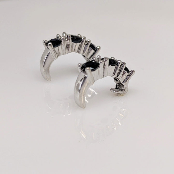 14K WHITE SAPPHIRE ROUND (6) 3MM WITH (4) MELEE ESTATE J-HOOP EARRINGS 3.1 GRAMS