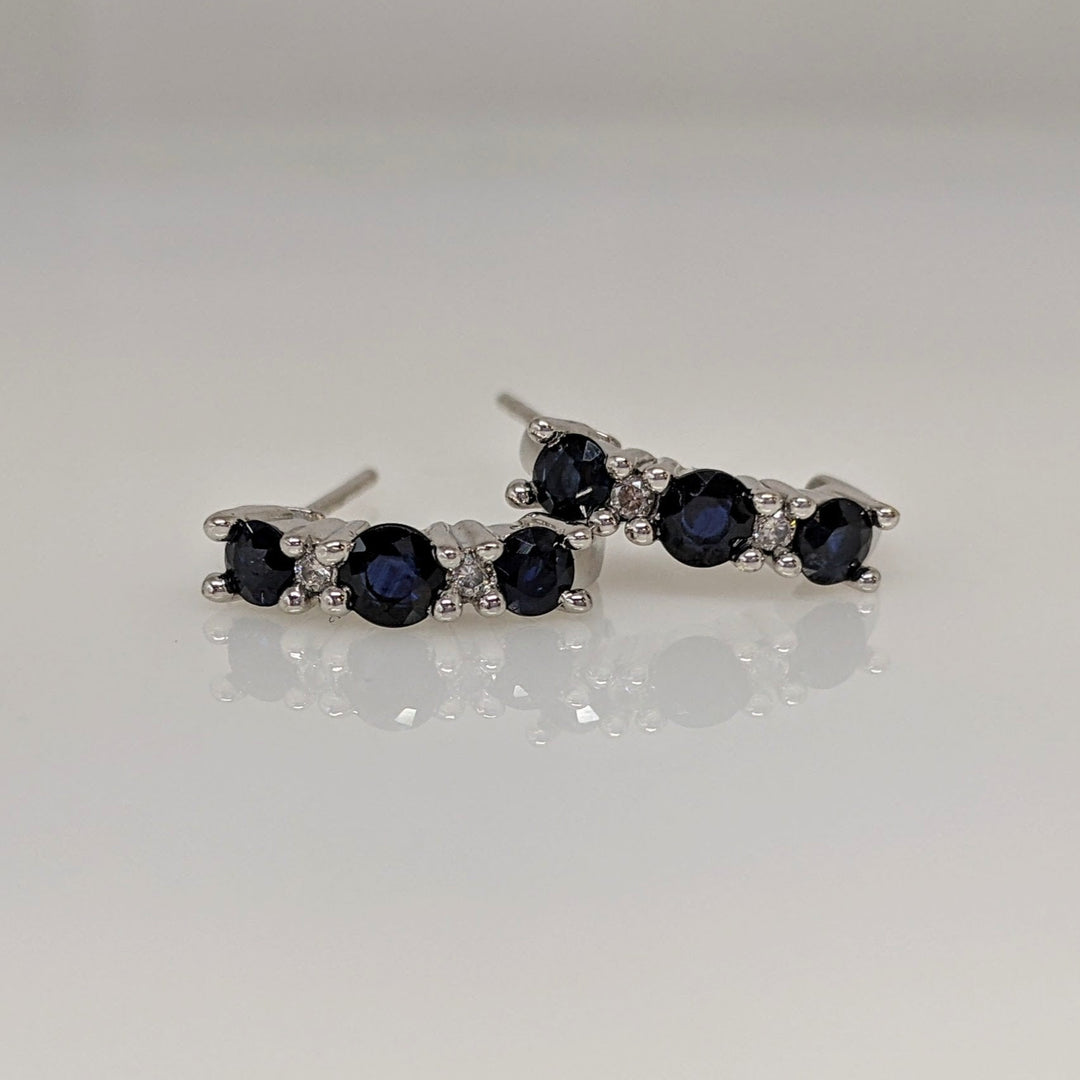 14K WHITE SAPPHIRE ROUND (6) 3MM WITH (4) MELEE ESTATE J-HOOP EARRINGS 3.1 GRAMS