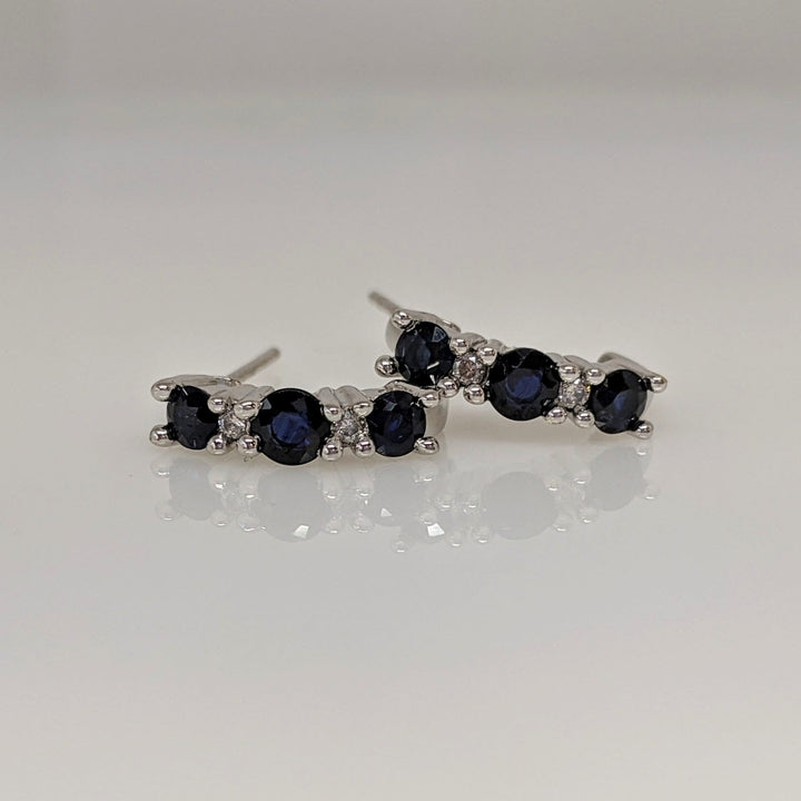 14K WHITE SAPPHIRE ROUND (6) 3MM WITH (4) MELEE ESTATE J-HOOP EARRINGS 3.1 GRAMS