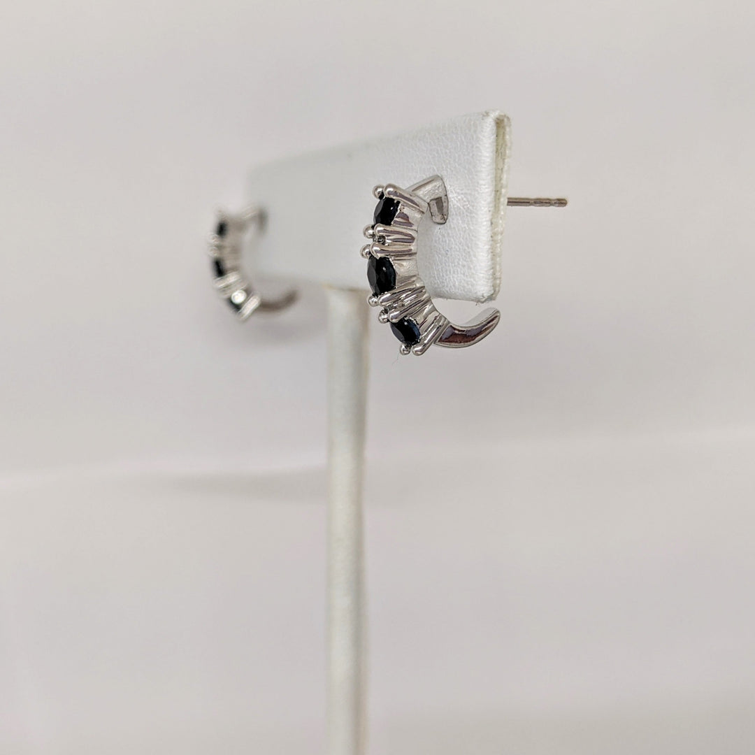 14K WHITE SAPPHIRE ROUND (6) 3MM WITH (4) MELEE ESTATE J-HOOP EARRINGS 3.1 GRAMS