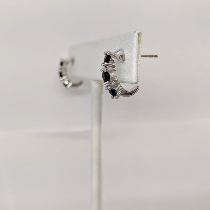 14K WHITE SAPPHIRE ROUND (6) 3MM WITH (4) MELEE ESTATE J-HOOP EARRINGS 3.1 GRAMS