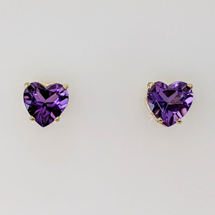 14K AMETHYST HEART 5MM ESTATE STUD EARRINGS 0.8 GRAMS