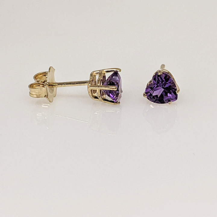 14K AMETHYST HEART 5MM ESTATE STUD EARRINGS 0.8 GRAMS