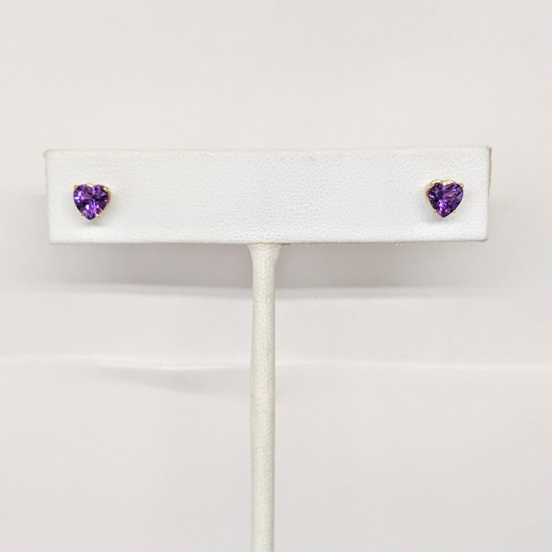 14K AMETHYST HEART 5MM ESTATE STUD EARRINGS 0.8 GRAMS