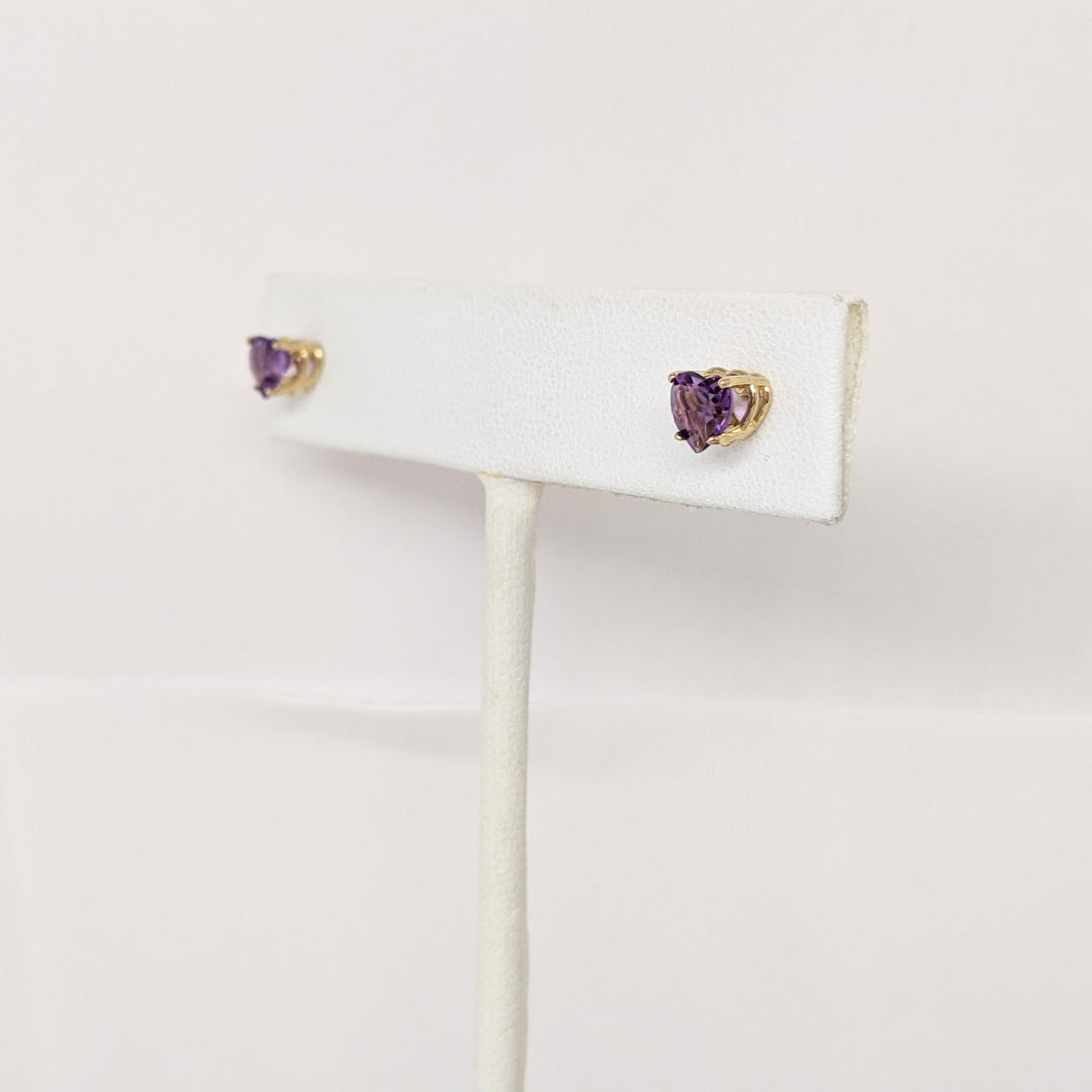 14K AMETHYST HEART 5MM ESTATE STUD EARRINGS 0.8 GRAMS