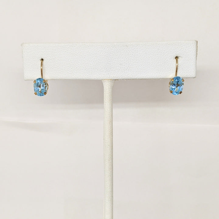 10K BLUE TOPAZ OVAL 5X7 (2) LEVERBACK ESTATE EARRINGS 1.0 GRAMS