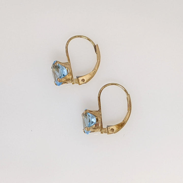 10K BLUE TOPAZ OVAL 5X7 (2) LEVERBACK ESTATE EARRINGS 1.0 GRAMS