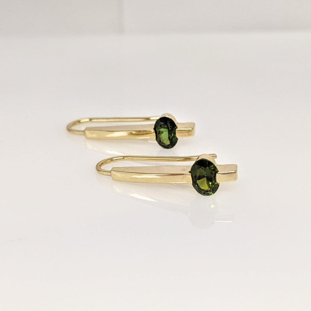 14K GREEN TOURMALINE OVAL 4X6 TENSION SET HOOK ESTATE EARRINGS 2.6 GRAMS