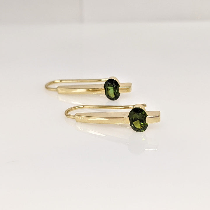 14K GREEN TOURMALINE OVAL 4X6 TENSION SET HOOK ESTATE EARRINGS 2.6 GRAMS