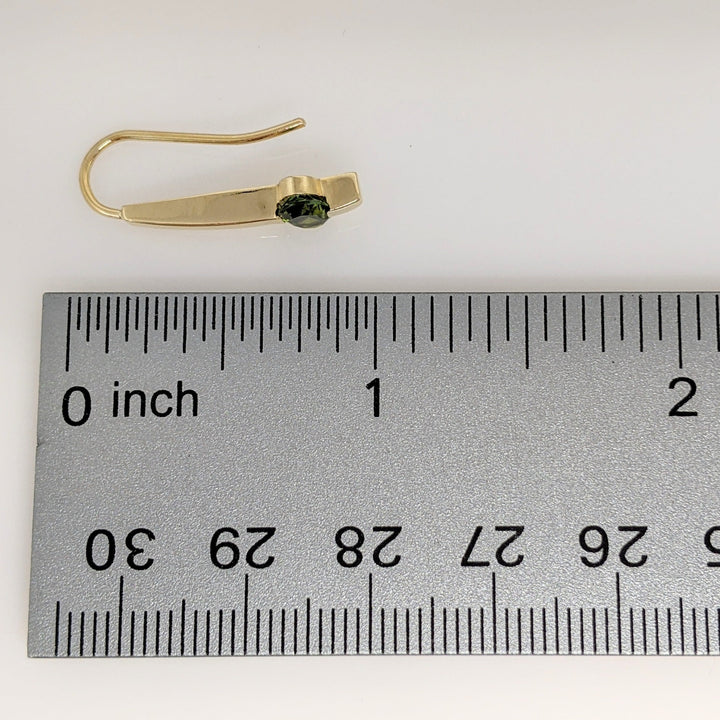 14K GREEN TOURMALINE OVAL 4X6 TENSION SET HOOK ESTATE EARRINGS 2.6 GRAMS