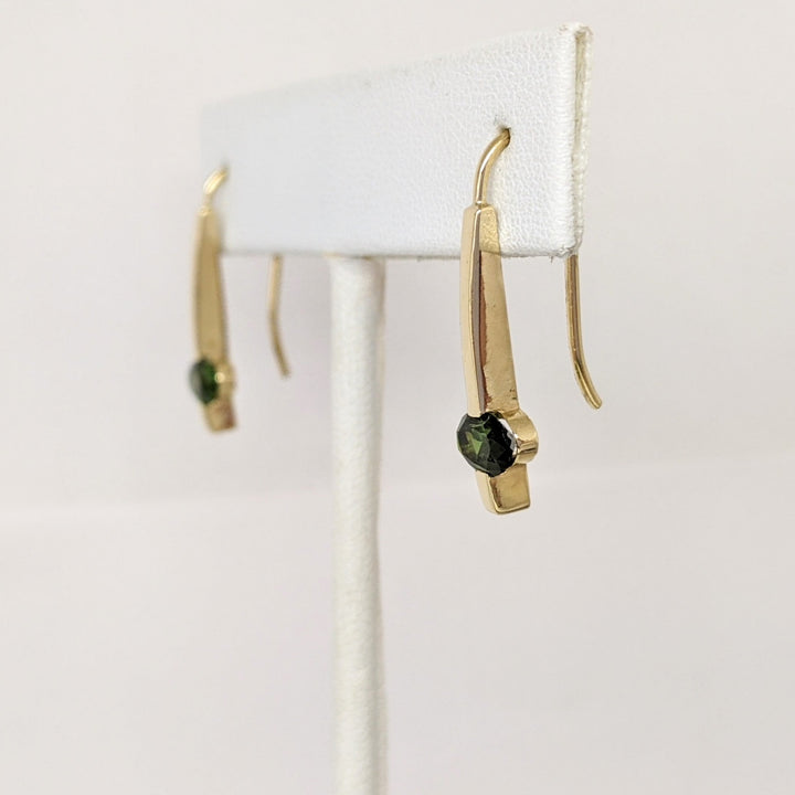 14K GREEN TOURMALINE OVAL 4X6 TENSION SET HOOK ESTATE EARRINGS 2.6 GRAMS