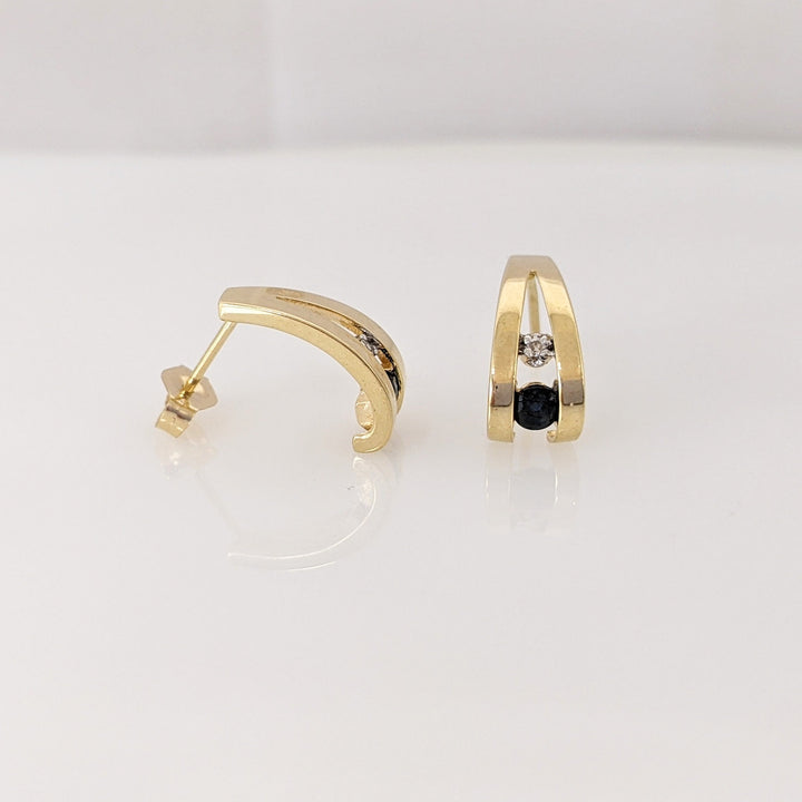 14K SAPPHIRE ROUND (2) 3MM WITH (2) MELEE ESTATE EARRINGS 1.8G
