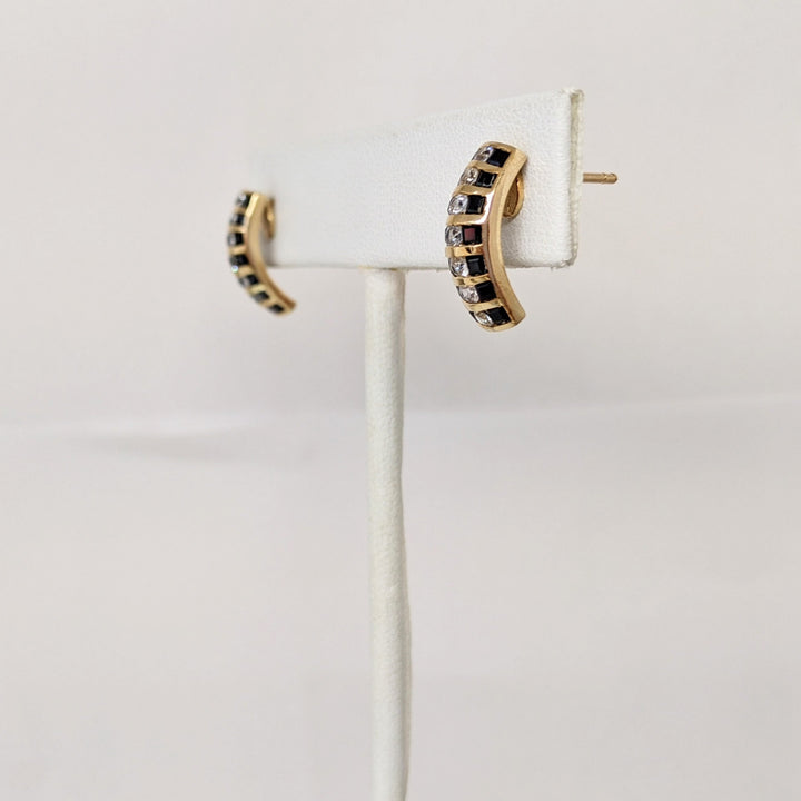 14K SAPPHIRE PRINCESS CUT (28) 1.6MM WITH (14) ROUND WHITE SAPPHIRE ESTATE EARRING 3.2 GRAMS