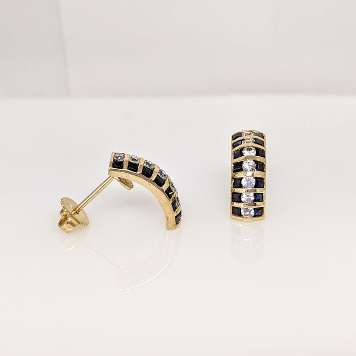 14K SAPPHIRE PRINCESS CUT (28) 1.6MM WITH (14) ROUND WHITE SAPPHIRE ESTATE EARRING 3.2 GRAMS