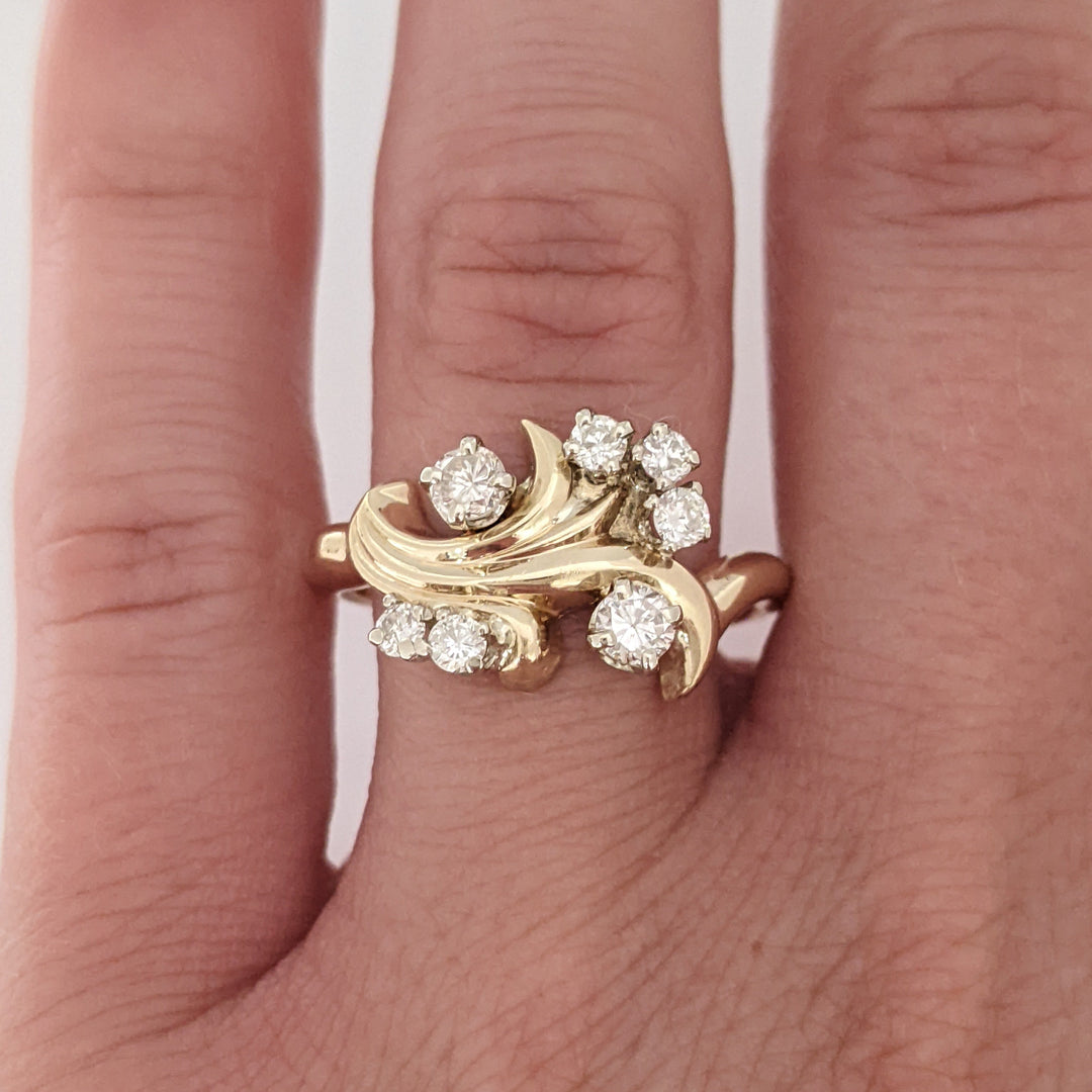 14K .43 CARAT TOTAL WEIGHT SI2-I1 I DIAMOND ROUND (7) FREE FORM ESTATE RING 4.7 GRAMS