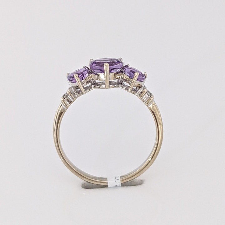 14K WHITE AMETHYST HEART 6MM (1) 4MM (2) WITH (2) MELEE ESTATE RING 2.2 GRAMS