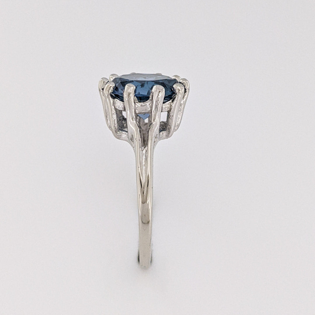 10K WHITE LONDON BLUE TOPAZ ROUND 10MM MULTI-PRONG ESTATE RING 3.2 GRAMS