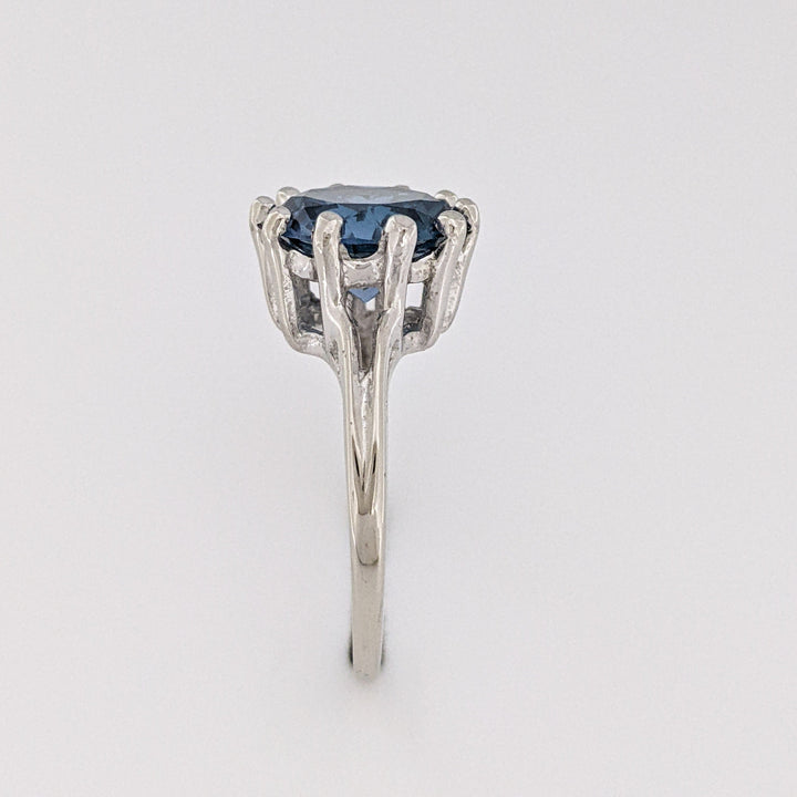 10K WHITE LONDON BLUE TOPAZ ROUND 10MM MULTI-PRONG ESTATE RING 3.2 GRAMS
