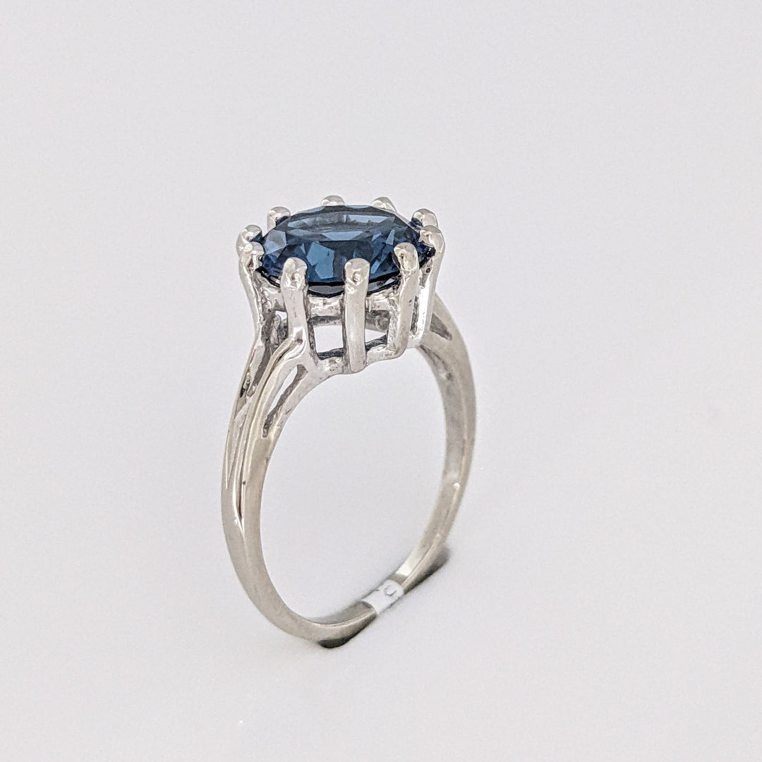 10K WHITE LONDON BLUE TOPAZ ROUND 10MM MULTI-PRONG ESTATE RING 3.2 GRAMS