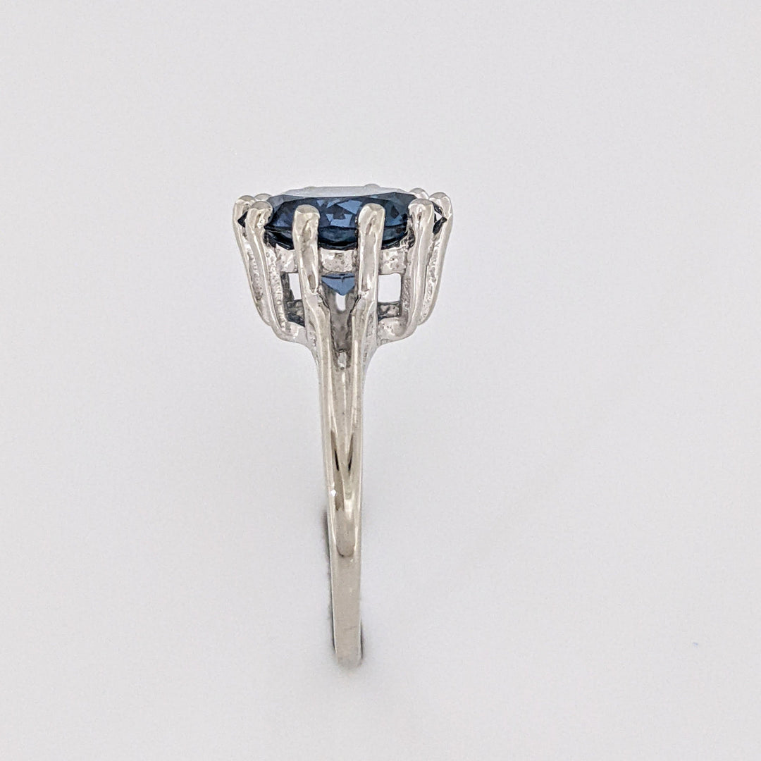10K WHITE LONDON BLUE TOPAZ ROUND 10MM MULTI-PRONG ESTATE RING 3.2 GRAMS