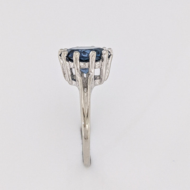 10K WHITE LONDON BLUE TOPAZ ROUND 10MM MULTI-PRONG ESTATE RING 3.2 GRAMS
